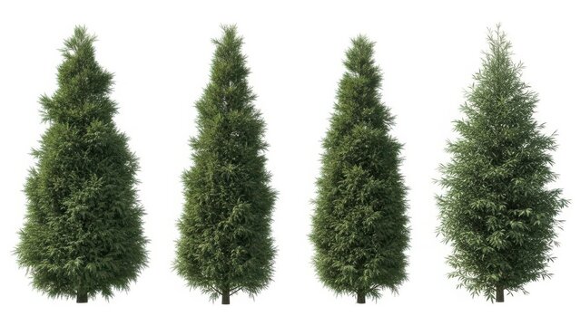 Four evergreen trees in a row