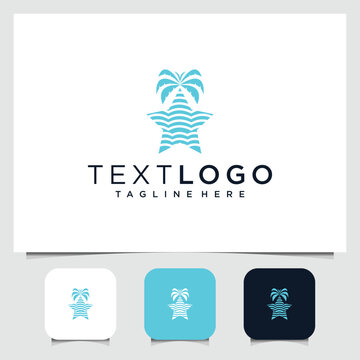 cocept design star with ocean or wave and palm tree logo template with text