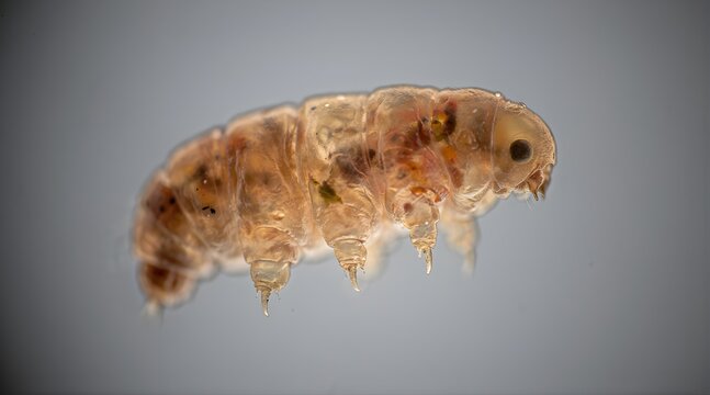 Microscopic view of a tardigrade or water bear organism.