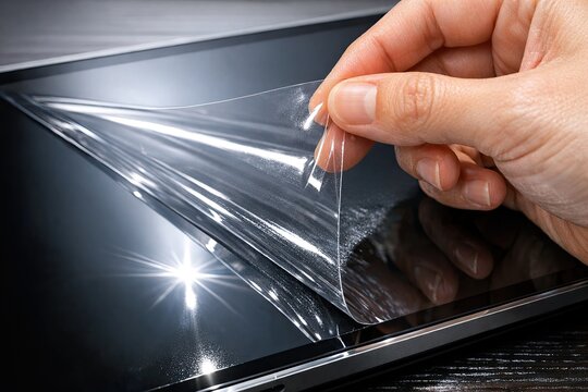 A person grasping a clear plastic sheet with their hand, offering versatility for various uses