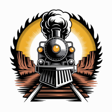 Vintage Steam Locomotive Engine Front View.