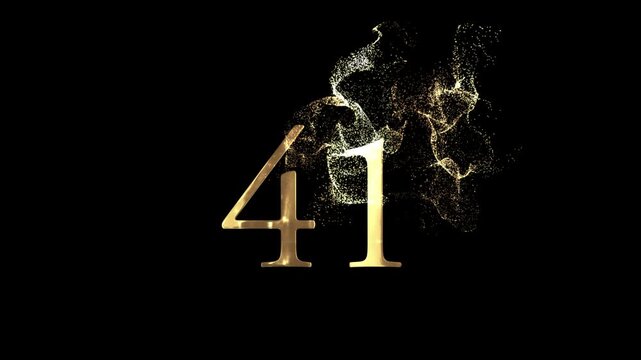 Golden number 41 from particles, numbering, forty one, golden numbers, alpha channel, numerology, beautiful golden numbers with particles on a transparent background