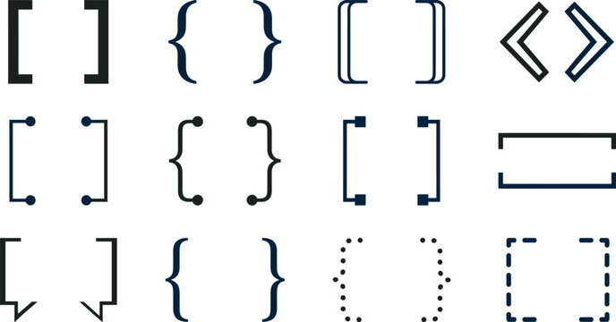 Brackets and Parentheses Vector Set Featuring Square Curly Angle Double and Dotted Punctuation Mark Layout Elements for Coding and Typography