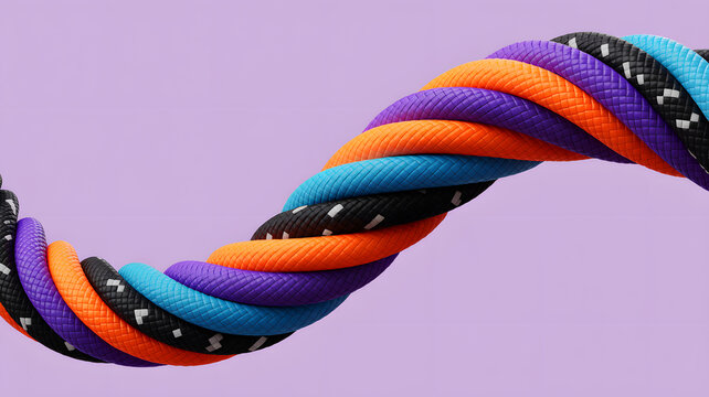 A colorful braided rope against a solid purple background