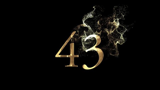 Golden number 43 from particles, numbering, forty three, golden numbers, alpha channel, numerology, beautiful golden numbers with particles on a transparent background