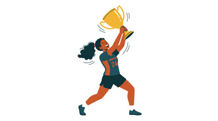 Fototapeta premium Woman celebrating sports victory holding golden trophy aloft