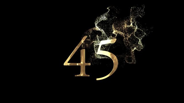 Golden number 45 from particles, numbering, forty five, golden numbers, alpha channel, numerology, beautiful golden numbers with particles on a transparent background