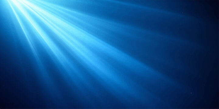 Blue abstract ocean background with glowing light rays and wave texture