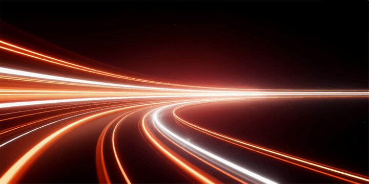 Speed motion blur light trails on highway at night city traffic driving fast cars urban road glow