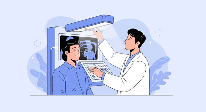 Doctor checking X-ray scan of patient | Medical diagnosis and healthcare illustration