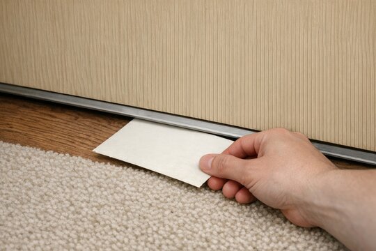 A person holds a piece of paper near an open door, possibly looking for answers or seeking guidance