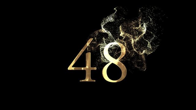 Golden number 48 from particles, numbering, forty eight, golden numbers, alpha channel, numerology, beautiful golden numbers with particles on a transparent background