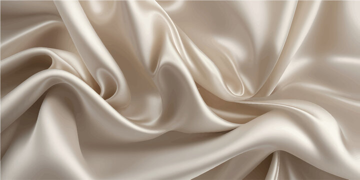 White Silk Fabric Background with Soft Smooth Texture, Elegant Flowing Waves and Luxurious Shiny Drapery Design