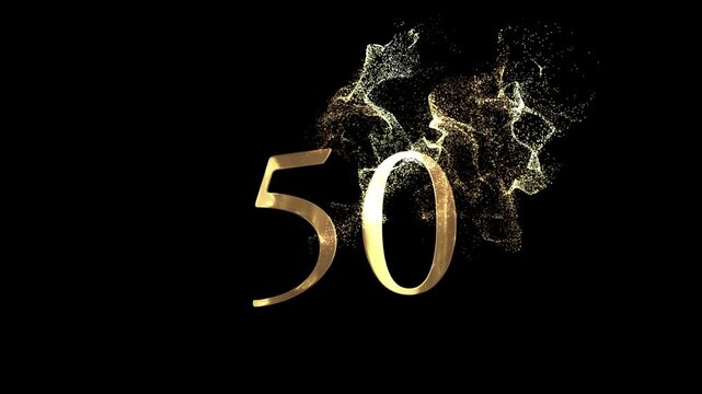 Golden number 50 from particles, numbering, fifty, golden numbers, alpha channel, numerology, beautiful golden numbers with particles on a transparent background