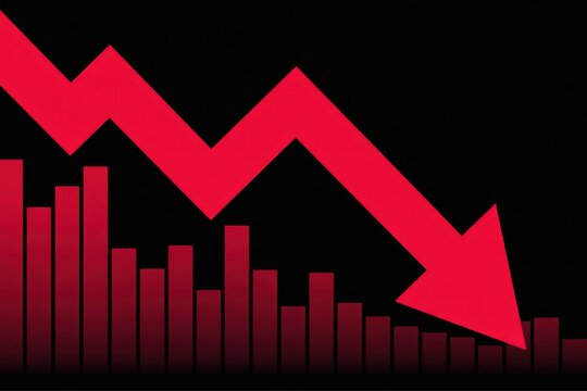 Red graph with downward trend on black background