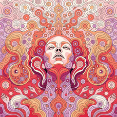 Fototapeta premium a-highly-detailed-vector-illustration-of-a-serene, Psychedelic Mind Awakening – Surreal Meditation and Spiritual Consciousness Vector Illustration with eps files
