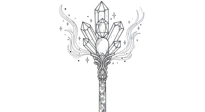 Mystical Crystal Magic Wand with Swirling Energy and Stars