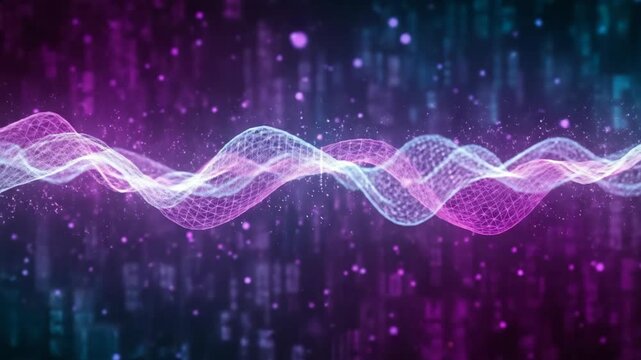 Abstract Digital Waveform with Particles and Binary Code Background.