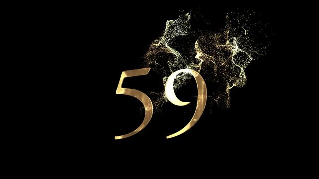 Golden number 59 from particles, numbering, fifty nine, golden numbers, alpha channel, numerology, beautiful golden numbers with particles on a transparent background