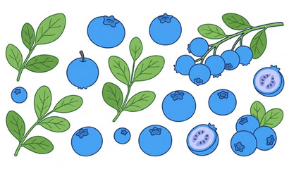 Fresh blueberry illustration collection with cute cartoon berry vector elements © MstLima