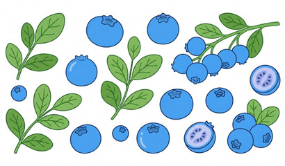 Minimal blueberry icon set with cartoon berry fruit vector illustrations © MstLima