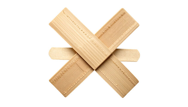 Two wooden popsicle sticks are crossed, forming an "X" shape.
