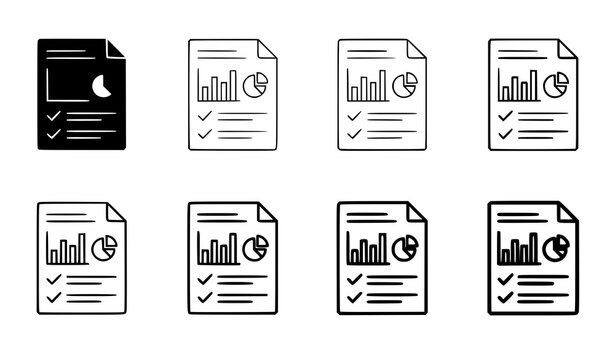 Case Study Document Icon Set with Filled and Outline Variations in Multiple Stroke Thickness Vector Illustration Pack