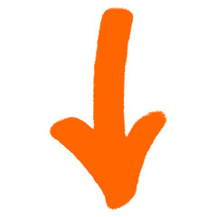 Obraz premium Thick orange vertical downward pointing brush arrow symbol featuring rough charcoal marker paint textures for alternative youth subculture streetwear apparel graphic print layout clip art.