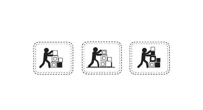 Illustrations of Workers Lifting and Stacking Boxes.