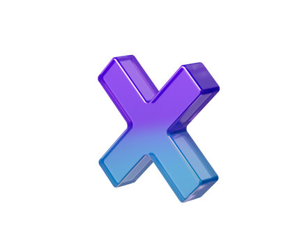 Futuristic 3D close button icon with glossy neon purple blue gradient effect.