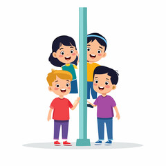 Obraz premium Children Playing Around a Pole
