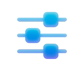 Fototapeta premium Modern 3D blue adjustment sliders icon for settings and audio.
