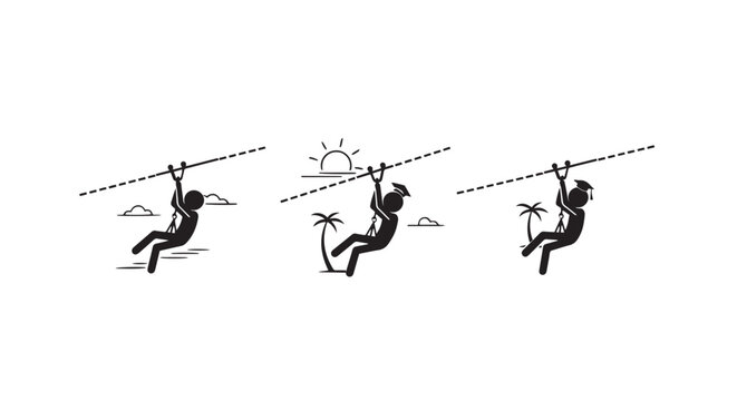 Playful monkeys swinging on a zip line sequence.