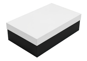 Naklejka premium A simple rectangular box with a white lid and black base seen from an elevated perspective isolated on transparent background