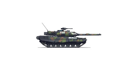 Modern military tank with camouflage pattern isolated on white background. © Mu
