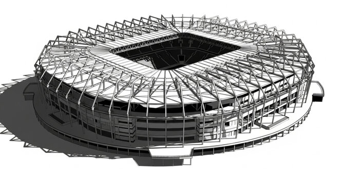 Modern Stadium Architecture Wireframe Design.