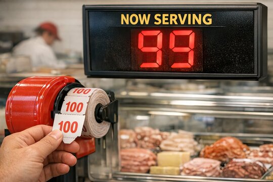 A person holds a roll of paper while standing in front of a counter, ready to submit or process documents