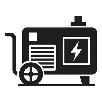 Simple black and white icon of a portable generator on wheels for power icon