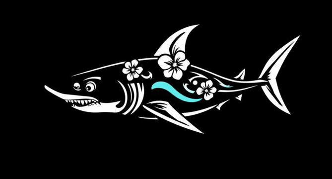 Shark vector illustration tattoo design of marine ocean animal with underwater silhouette icon and wildlife sea theme artwork