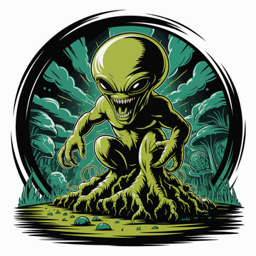 Green Alien Creature with Sharp Teeth.