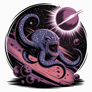 Tentacled creature in deep space attacking.