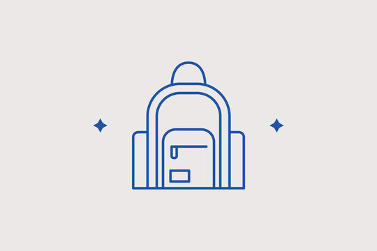 Large canvas student backpack line icon for primary school dress code uniform checklists. Vector illustration for active travel gear and stationary retail web banners.