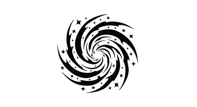 Dynamic black spiral vortex with sparkling stars, symbolizing energy and motion