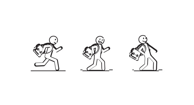 Cartoon figures running with heavy backpacks and books.