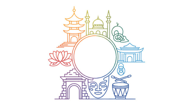 Cultural symbols and landmarks from around the world in a colorful illustration