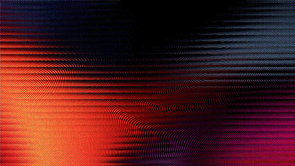 Fototapeta premium Abstract digital background with a halftone dot pattern and a vibrant gradient of orange, red, and blue, creating a fluid, wavy, and glitchlike texture