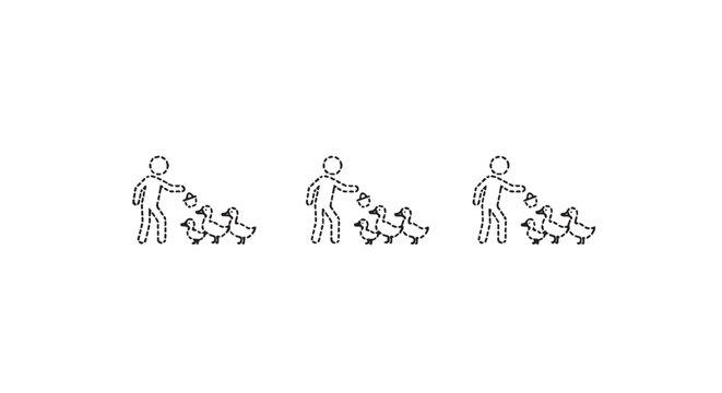 Stick figure illustrations showing people walking multiple dogs.