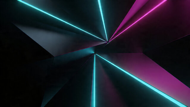 Teal pink neon 3D sharp polygon dark abstract background