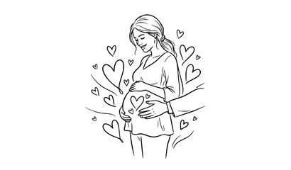 Obraz premium Pregnancy care black and white vector motherhood health illustration