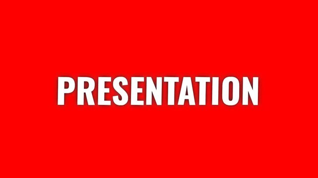 Bold white Presentation lettering on bright red background creates a professional business visual, suitable for corporate slides, conferences, seminars, and media graphics.